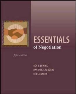 Test Bank for Essentials of Negotiation 5th Edition by Roy Lewicki